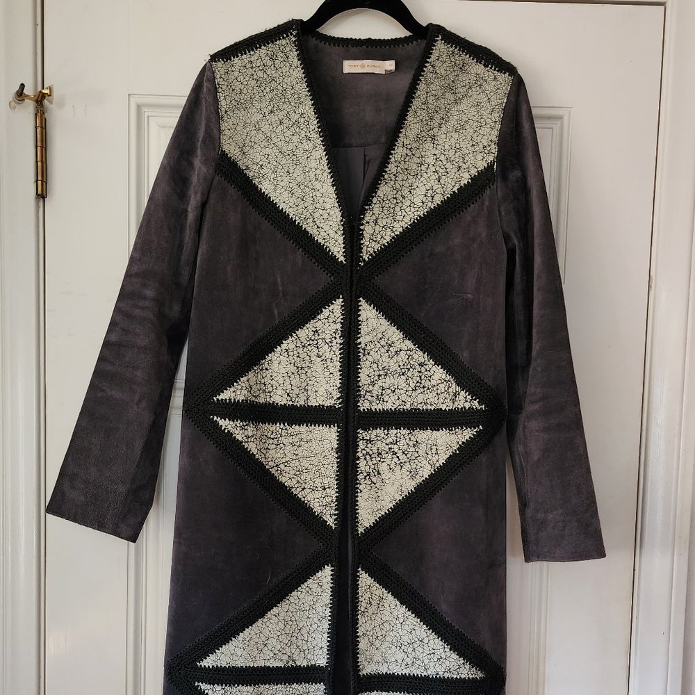 Tory Burch Crochet-Trim Leather Suede Coat $1,998